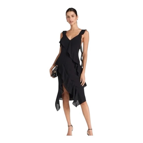 Amanda Uprichard Dresses & Skirts - Amanda Uprichard Revolve “Cantara”‎ Midi Black Elegant Black Ruffle Dress Small